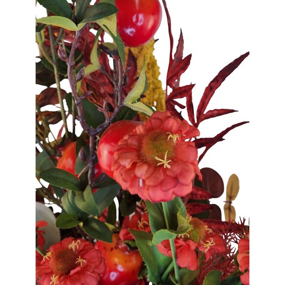 Artificial Fall Faux Floral Bouquet 13 Stems Red & Yellow Flowers Mixed Foliage - Picture 15 of 16